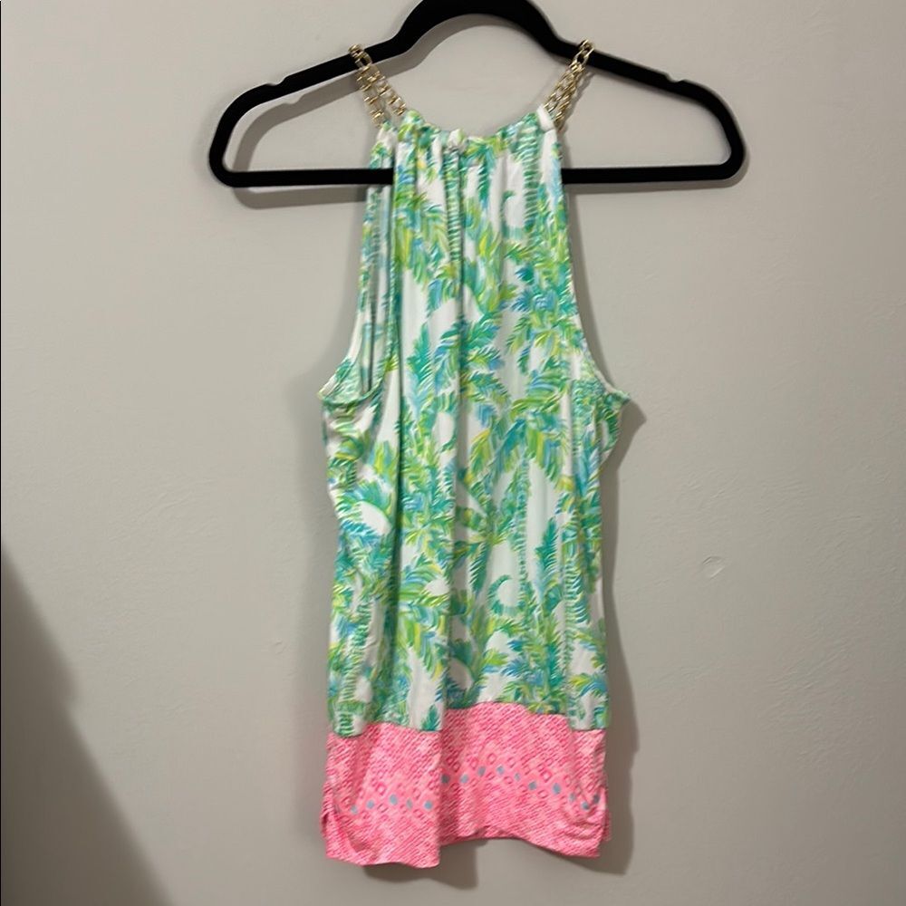 Lilly Pulitzer Tropical Green and Pink Halter / Tank Top - Picture 4 of 7